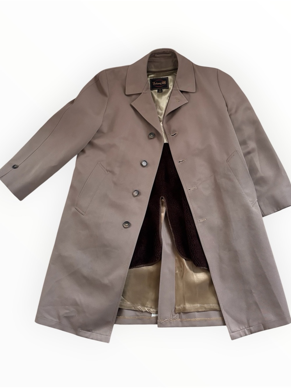 Vintage Mens BOTANY 500 Overcoat Trench Coat Khaki Tan Size 40 Reg Lined